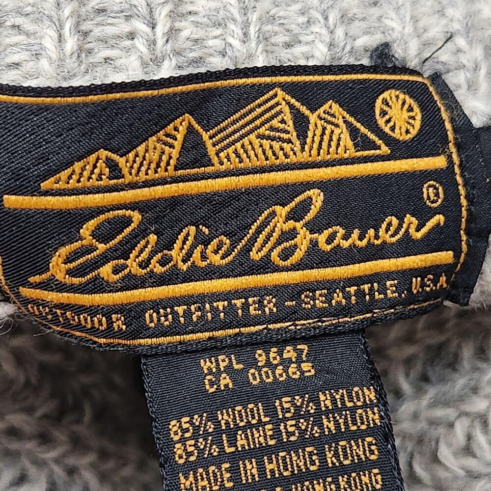Vintage Eddie Bauer Fishermans Sweater Mens Medium Gray Wool Oversized Full Zip - Picture 14 of 16